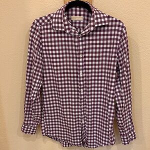 Michael Kors Purple and White Checkered Dress Shirt